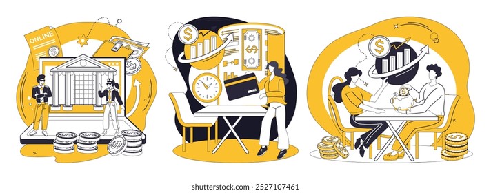 Investment vector illustration. Banking on wise investment is key to unlocking doors financial success Currency becomes tool for growth when wisely employed through strategic investment