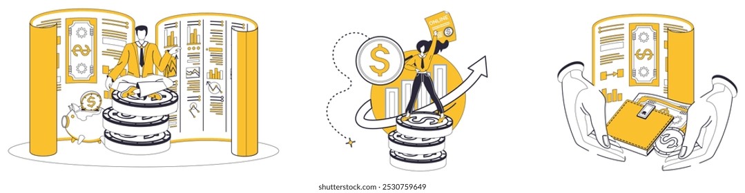 Investment vector illustration. The currency financial success flows through rivers strategic investment Wise financial management is anchor steadies ship economic success Capital is fertile soil