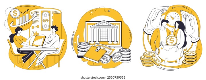 Investment vector illustration. Economic progress is journey embarked upon with compass strategic investment The currency financial success circulates through arteries wise investment