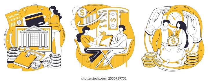 Investment vector illustration. Economic progress is journey embarked upon with compass strategic investment The currency financial success circulates through arteries wise investment