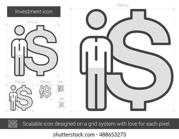 Investment vector line icon isolated on white background. Investment line icon for infographic, website or app. Scalable icon designed on a grid system.
