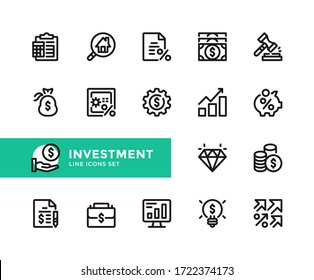 Investment vector line icons. Simple set of outline symbols, graphic design elements. Line icons
