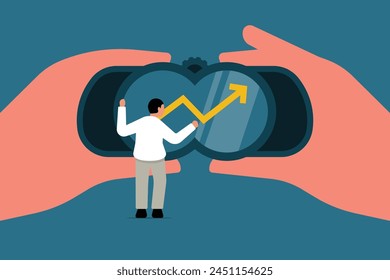 Investment Vision, Seeking Opportunities, Dividends, and Profits in the Stock Market. Businessman Looking for investment. Vector Business Illustration