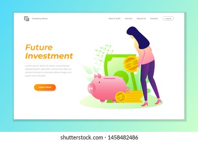 investment web banner background with piggy bank vector illustration