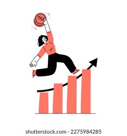 Investment with Woman with Coin Running Up Growing Graph Vector Illustration