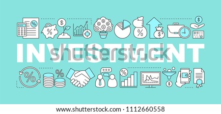 Investment word concepts banner. Banking. Business. Financial services. Finance industry. Isolated lettering typography idea with linear icons. Vector outline illustration