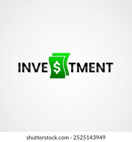 Investment word logo with dollar banknote symbol