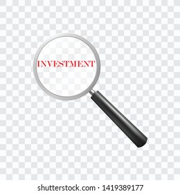 investment word search with magnifier icon