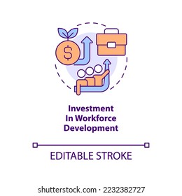 Investment in workforce development concept icon. Good working practice abstract idea thin line illustration. Isolated outline drawing. Editable stroke. Arial, Myriad Pro-Bold fonts used