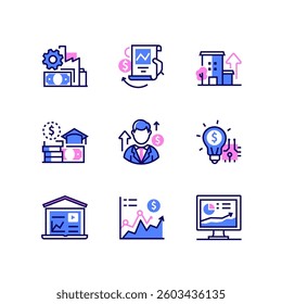 Investments and finance - line design style icons set