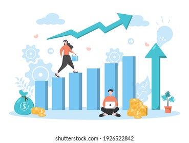 Investments Flat Illustration for Banner Business Solution, Web Page Analysis of Sales, Statistic Grow Data, Accounting, Innovative Ideas, and Cash Profits