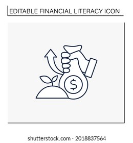 Investments line icon. Investing money in profitable business. Investition. Accumulate earnings.Financial literacy concept. Isolated vector illustration. Editable stroke