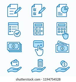 Investments money flat line icons. Set of financial, bank, cash, coin, credit, currency and more. Editable Stroke.