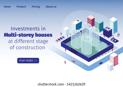 Investments in Multi-storey Houses at Different Stage of Construction. Video Presentation Construction Residential Area. Layout with High-rise Buildings. Fenced Construction Site at Digging Stage.