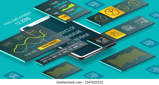 Investments and profit, your analytical ui mobile money-making tools. Smart technology to help business. Custom design elements designed for your projects and solutions. ui isometric design.
