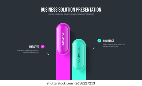 Análisis de inversores Diseño de marco de diagrama de dos pasos. Informe de la empresa 2 Opción Diseño de diapositivas infográficas. Ilustración vectorial de Plantilla de presentación de diapositivas de campaña creativa.