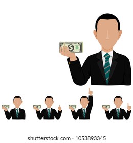 Um investidor com o pacote de notas de dólar em fundo transparente
