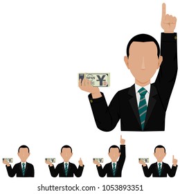 An investor with the bundle of Yen banknote on transparent background
