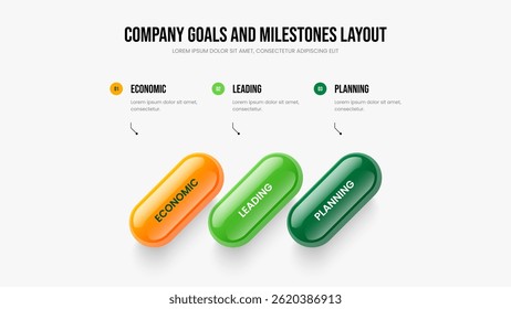 Investor Campaign Three Element Infographic Slide Design. Digital Briefing Frame Template Vector Illustration. Business Forecast 3 Step Diagram Slideshow Layout.