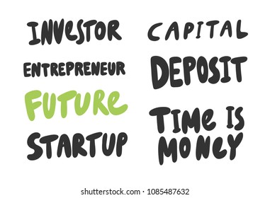 Investor, capital, future, deposit, time is money. Sticker for social media content. Vector hand drawn illustration design. Bubble pop art comic style poster, t shirt print, post card, video blog