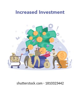 Investor concept. Increased investment. Idea of financial support. Investing money in project. Profit and success. Vector flat illustration