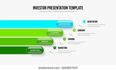 Investor Forecast 4 Step Infographic Presentation Layout. Sales Development Slideshow Design Vector Illustration. Corporate Growth Four Element Diagram Slide Template.