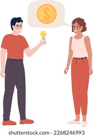 Investor giving money to startup entrepreneur semi flat color vector characters. Editable figures. Full body people on white. Simple cartoon style spot illustration for web graphic design, animation