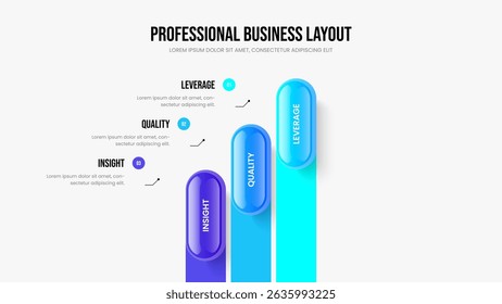 Investor Growth Slideshow Template Vector Illustration. Market Solution 3 Option Infographic Slide Design. Professional Launch Three Element Diagram Frame Layout.