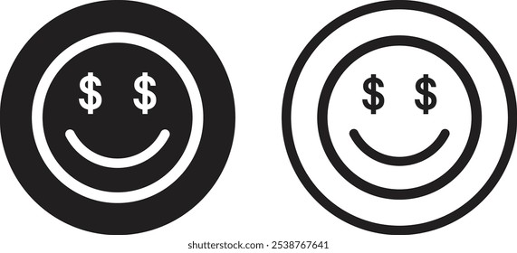 Icono de la cara feliz del inversor fijado en dos estilos aislados en el fondo blanco. Vector sonriente del icono de la cara del inversor