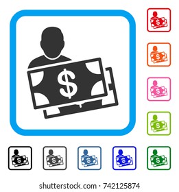 Investor icon. Flat grey pictogram symbol inside a light blue rounded rectangle. Black, gray, green, blue, red, orange color additional versions of Investor vector.