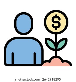 Ilustração de estilo de linha plana do ícone do investidor representando indivíduos ou entidades que fornecem capital, adequado para financiamento, crescimento de negócios e projetos relacionados a start-ups
