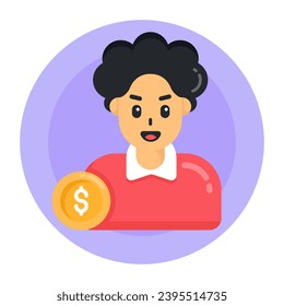 An investor icon in flat round design 