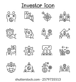 Investor icon set in thin line style