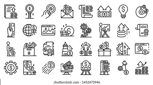 Investor icons set. Outline set of investor vector icons for web design isolated on white background