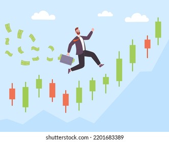 Investor information graph. Careful forex trader make money revenue, sell stock indicator with diagram profit information crypto analysis professional marketing vector illustration of investment graph