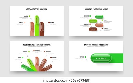 Investor Innovation 3 4 5 1 Option Diagram Slide Template Set. Product Portfolio Three Four Five One Step Infographic Presentation Layout Vector Illustration Collection.