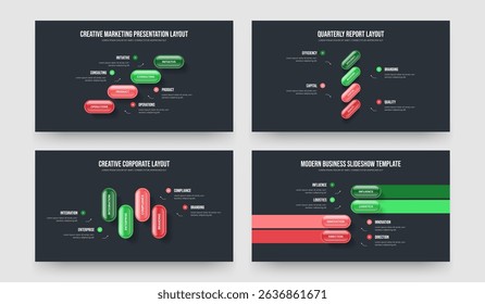 Investor Insight 4 4 4 4 Option Infographic Frame Layout Bundle. Visual Campaign Four Four Four Four Element Diagram Slideshow Template Vector Illustration Collection.