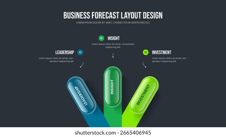 Ilustração do vetor do modelo de apresentação do Investor Insight. Business Analysis Projeto de quadro de infográfico de três opções. Crescimento financeiro 3 Etapa Diagrama Apresentação de slides Layout.