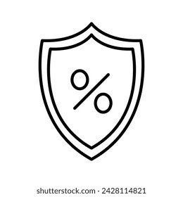 Investor interest protection icon. Credit percentage symbol. Percent with shield. Vector illustration. 