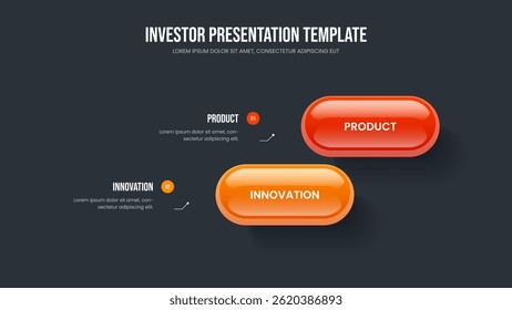 Investor Introduction 2 Element Diagram Slideshow Layout. Company Overview Two Step Infographic Frame Design. Corporate Forecast Presentation Template Vector Illustration.