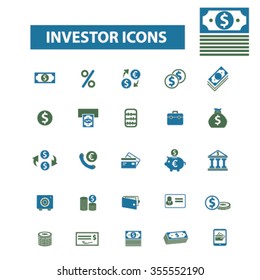 investor, investment  icons, signs vector concept set for infographics, mobile, website, application
