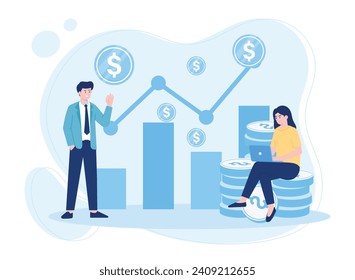 investor with laptop monitoring growth  analyzing profit graph.stock trading  investment trending concept flat illustration