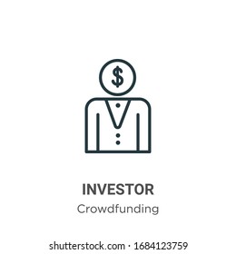 Icono de vector de contorno del inversor. Icono de inversor negro en línea delgada, ilustración de elemento simple vector plano del concepto de crowdfunding editable trazo aislado sobre fondo blanco