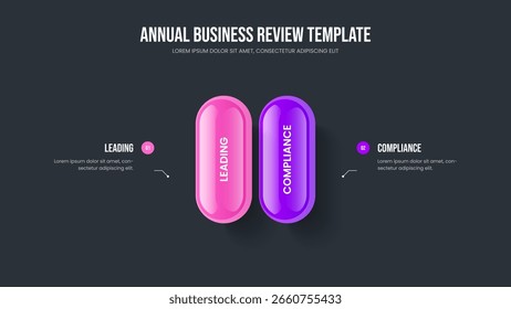 Investor Overview 2 Element Infographic Slide Design. Product Development Frame Layout Vector Illustration. Creative Planning Two Step Diagram Presentation Template.