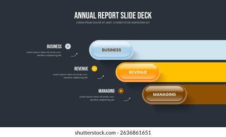 Investor Overview Presentation Layout Vector Illustration. Project Campaign Three Option Infographic Frame Design. Service Launch 3 Element Diagram Slide Template.