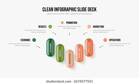 Investor Performance 5 Element Infographic Slideshow Template. Modern Forecast Presentation Layout Vector Illustration. Marketing Introduction Five Option Diagram Slide Design.