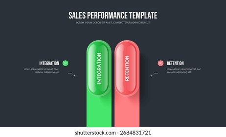 Rendimiento del inversor Diseño de presentación de diagrama de dos elementos. Ilustración vectorial de diseño de diapositivas de soluciones de consultoría. Plantilla de presentación de diapositivas de infografía de opciones de crecimiento de mercado 2.
