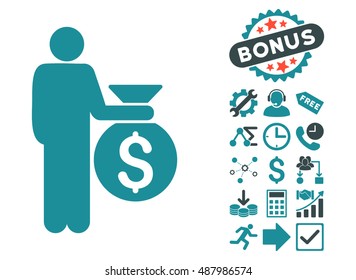 Investor pictograph with bonus clip art. Vector illustration style is flat iconic bicolor symbols, soft blue colors, white background.