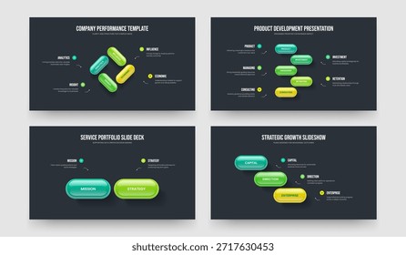 Conjunto de diseño de presentación de diagrama de elementos de Plan de inversores 4 5 2 3. Ventas Visualización Cuatro Cinco Dos Tres Opciones Infografía Presentación de diapositivas Plantilla Ilustración vectorial Colección.