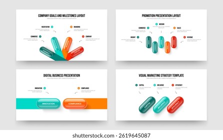 Planificación de inversores Cuatro Cinco Dos Tres Opciones Diagrama Diseño de marco Ilustración vectorial Colección. Análisis Digital 4 5 2 3 Paso Infografía Slide Layout Set.